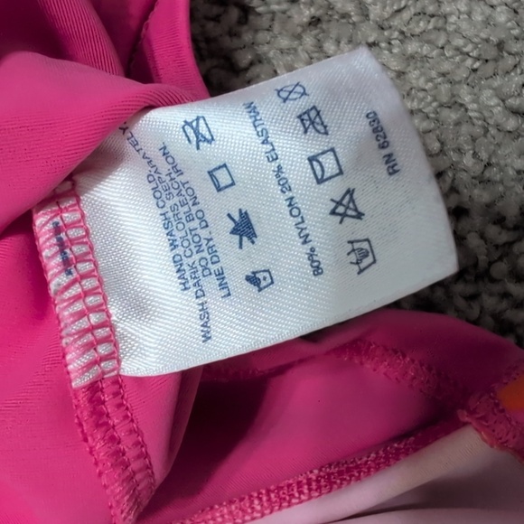 Lands End Girls Rash Guard Long Sleeve Pink Orange Hawaiian Flower Medium - Picture 5 of 7